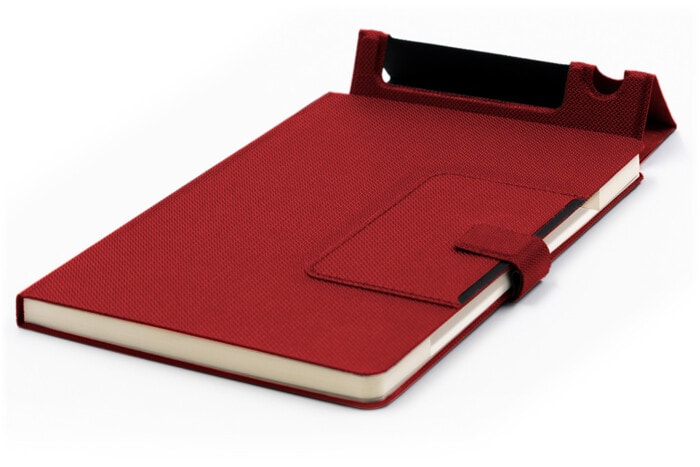 Notebook with Integrated Phone Stand & Pen Holder