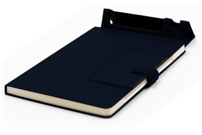 Notebook with Integrated Phone Stand & Pen Holder