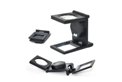 10X Folding Metal Magnifier with Scale and LED Lights