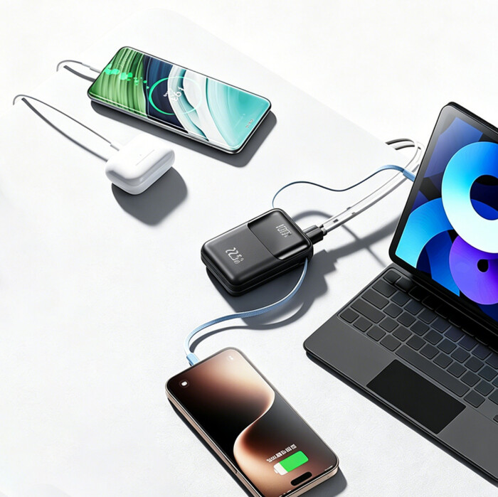 22.5W 20,000mAh Power Bank with Built-in Cables